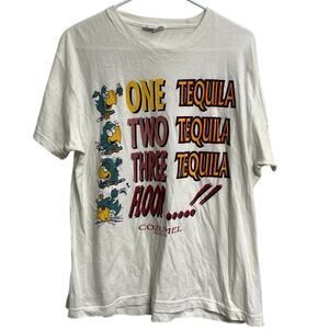 Y2K White Tequila Parrot Humor Comedy Joke Cozumel‎ Mexico Tee Shirt Size XL